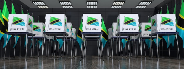 Tanzania stembureau met veel stemhokjes verkiezingsconcept 3D illustratie