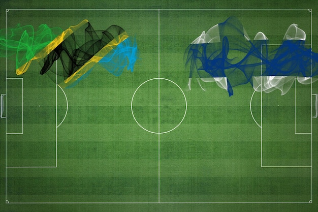 Tanzania vs Finland Soccer Match national colors national flags soccer field football game Competition concept Copy space