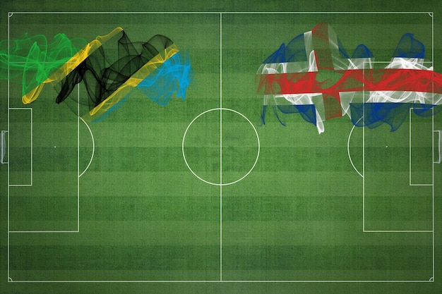 Tanzania vs Iceland Soccer Match national colors national flags soccer field football game Competition concept Copy space