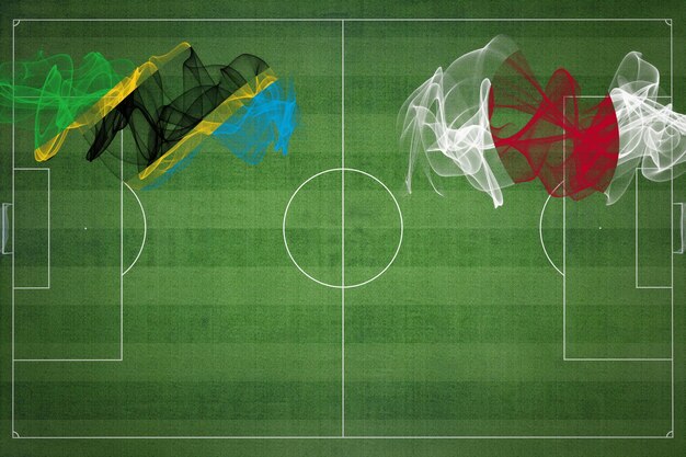 Tanzania vs japan soccer match national colors national flags soccer field football game competition concept copy space