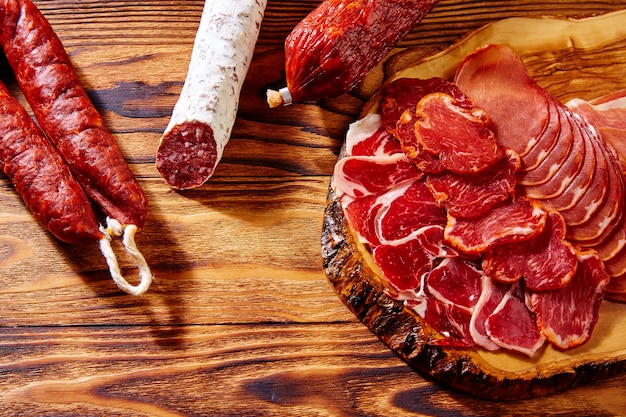 Tapas Iberico ham and lomo sausage Spain