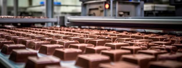 Tape chocolate in the food industry products ready for automatic packaging Concept with automated food production Generative AI