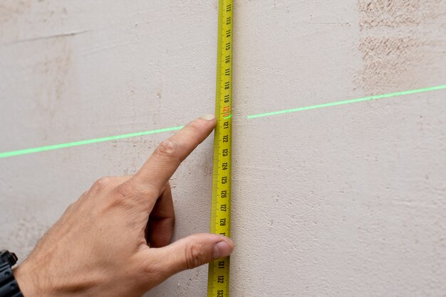 Photo tape measure meter on wall