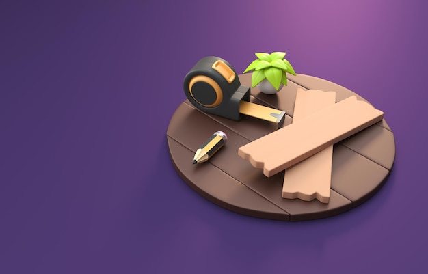 Tape Measure with Wooden Boards 3D Illustration