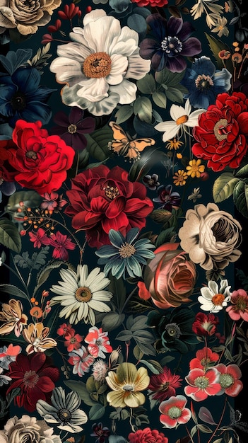 A tapestry of diverse heritage flowers traditional Victorian wallpapers