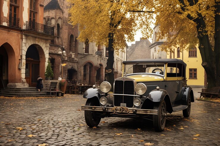 Foto tapijt voor klassieke auto's.
