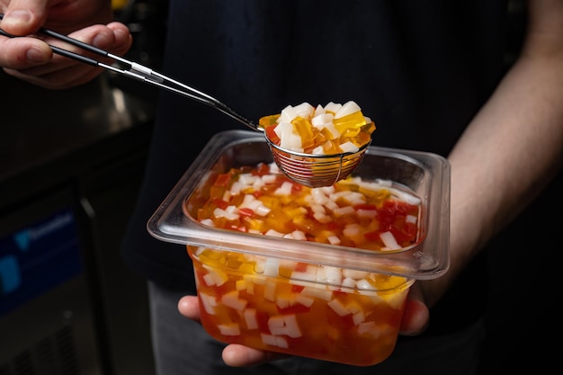 tapioca pearls for bubble tea in a spoon