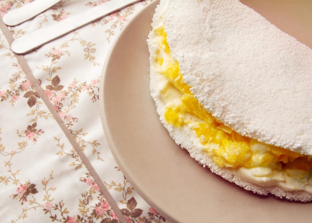 Tapioca with Eggs A Typical northeastern Brazilian pancake food handmade dish