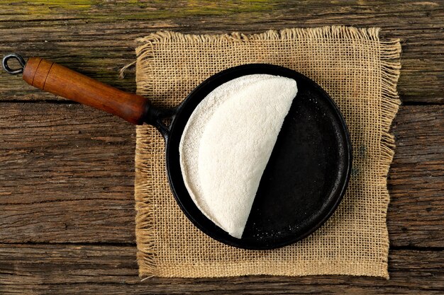 Tapioqueira maker with a tapioca inside top view Iron skillet cast iron skillet