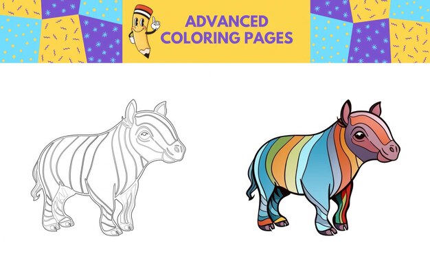 Tapir coloring page with colored example for kids Coloring book