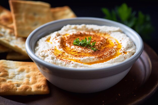 Taramasalata dip made with fish roe in white bowl