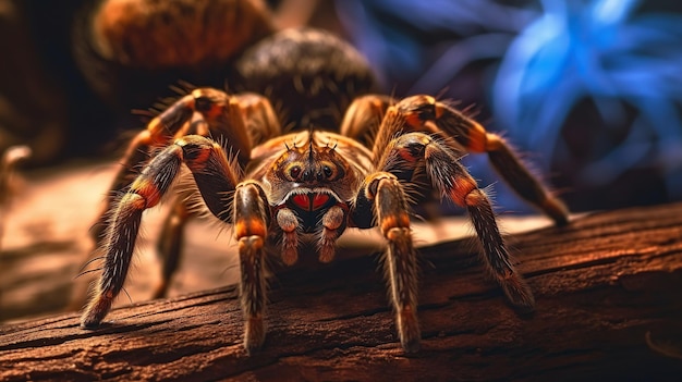 Foto tarantula op een prachtige houten spin