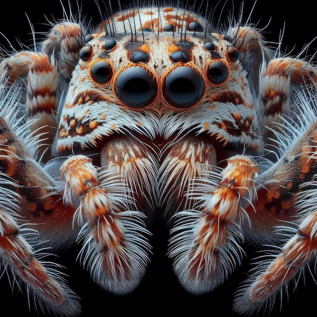 어두운 배경에 있는 타란라 거미 클로즈업 매크로 사진 자연주의적 개념