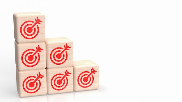 The target icon on wood cube for Business concept 3d Rendering