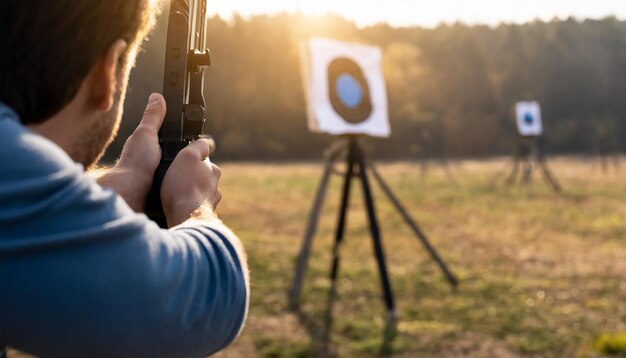 写真 朝の屋外での狙撃練習