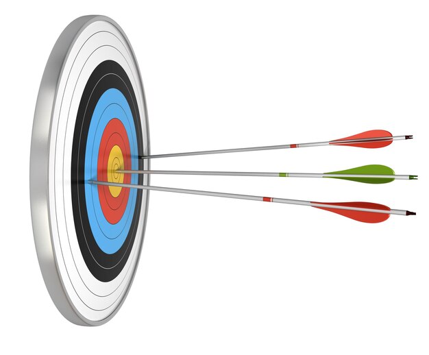 Target and three arrows white background Business goals concept