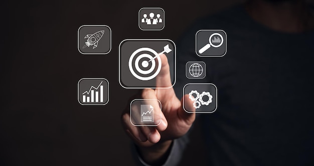 Targeting the business concept target with digital marketing icons on virtual screen internet network connection Business goal