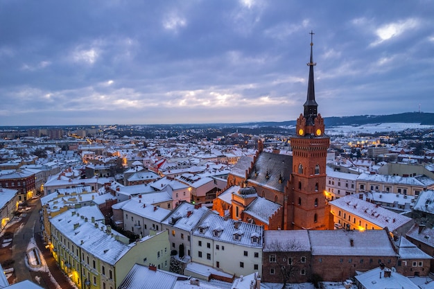 Tarnow Townscape Luchtfoto drone-weergave in de winter