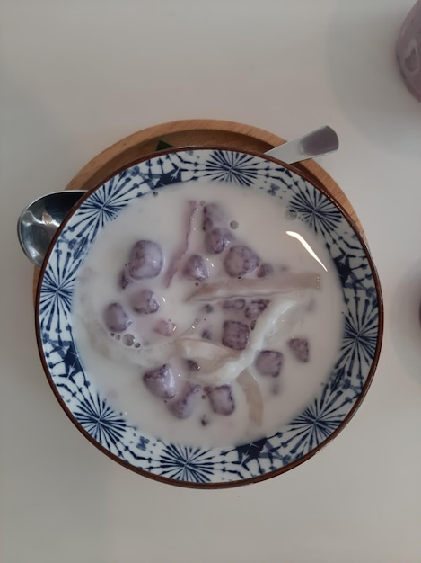 Taro balls in coconut milk dessert