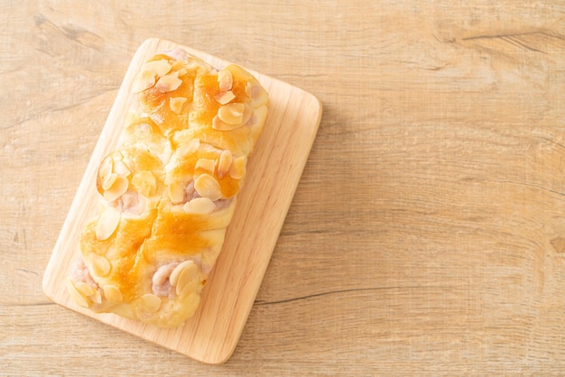 Taro toast bread on wood board