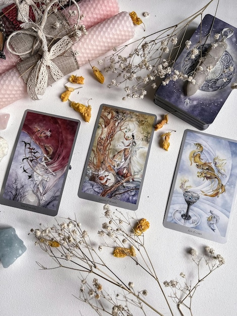 Tarot Cards on White Surface Stock Photo