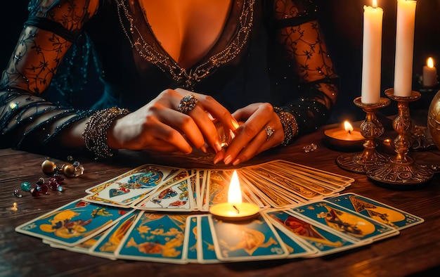 Tarotlezer kiest Tarotkaarten Voorspeller leest kaarten