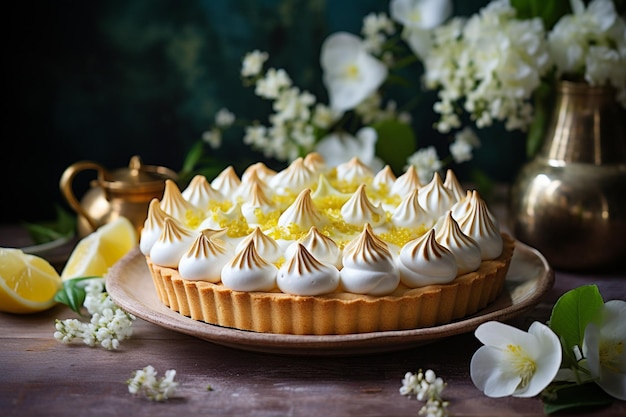 Photo tart with lemon curd and meringue