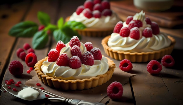 A tart with raspberries on top