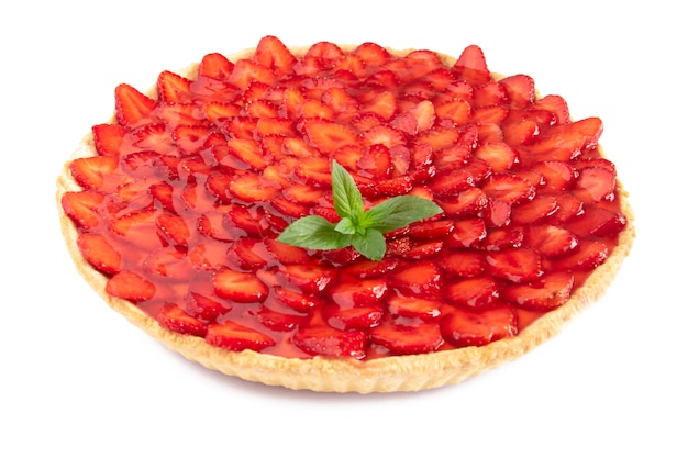 Tart with strawberries on a white isolated . Fruit pie with berries.