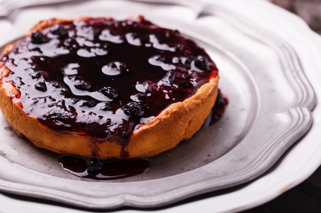 Tartlet with blueberry jam.