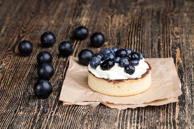 Tartlet with chocolate and buttercream with blueberries