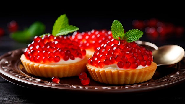 Tartlets with caviar on a plate Selective focus