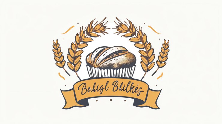 Foto tarwe-logo met een bakkerij-logoontwerp met een broodbroodje