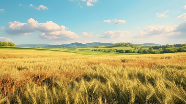 Tarwe veld Natuur olie klaver granen boerderij bosjes planten leven groen schoonheid zuurstof ontspanning land villa weide gras bloemen wind zon gegenereerd door AI