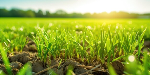 Tarweveld in de lente met verse groene spruiten in soft focus prachtige Generative AI AIG32