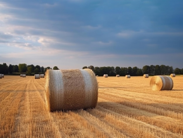 Tarweveldlandschap met hooibalen Generatieve AI