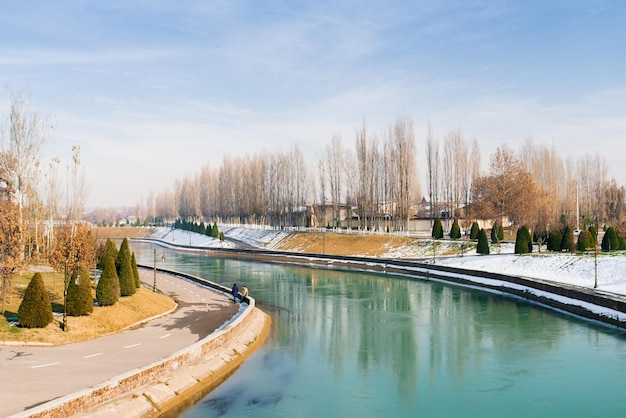 Tashkent Uzbekistan November 2021 The embankment of the Ankhor River at Memorial Complex in Memory