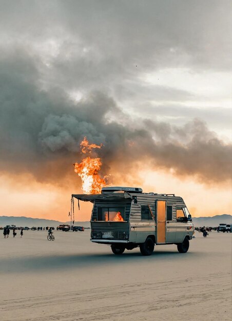 Foto compito creare un post su instagram per burning man 2024 con particolare attenzione ai toni grigi e alla presenza