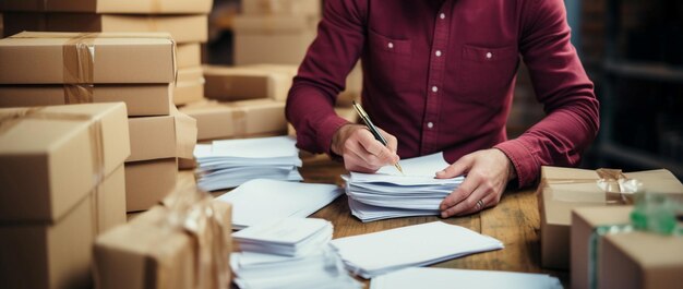 Taskfocused A young man's hands deftly handle paperwork exhibiting focused productivity