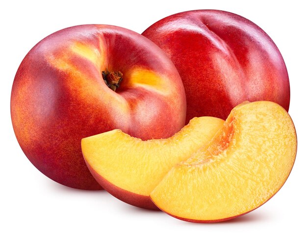 Taste peach fruit Organic peach isolated on white background Image stack full depth