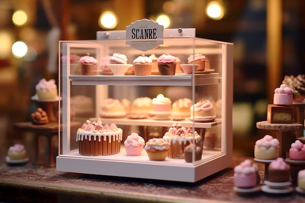 Foto un sapore di dolcezza un negozio di torte pop mart blindbox con uno sfondo pulito generativo di ia
