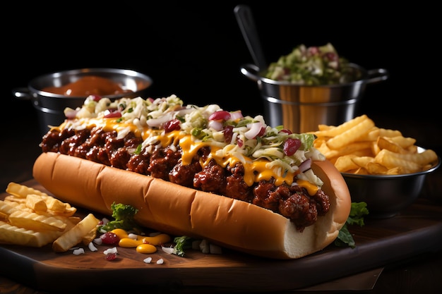 a tasty american hotdog juicy and colorful with luxury background