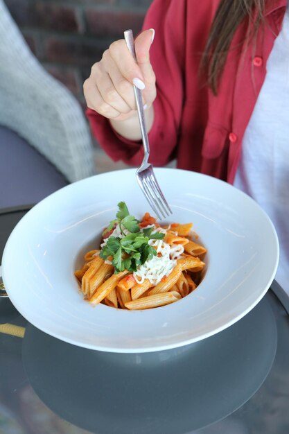 Tasty appetizing classic Italian pasta with a delicious sauce.