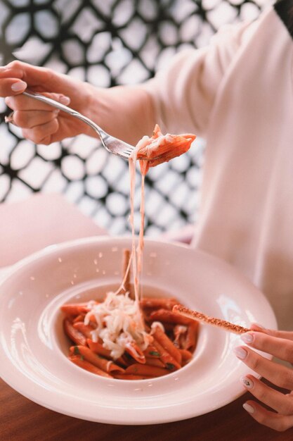 Tasty appetizing classic Italian pasta with a delicious sauce.