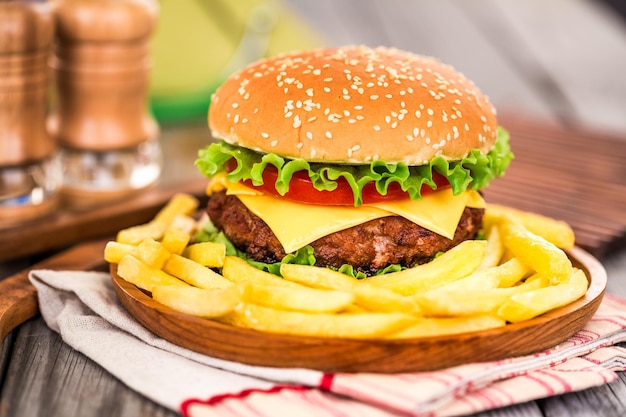 Tasty and appetizing hamburger cheeseburger