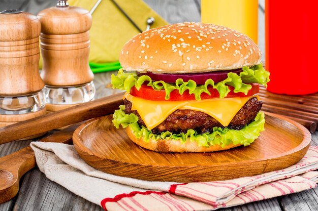 Tasty and appetizing hamburger cheeseburger