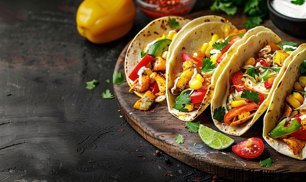 Tasty appetizing tacos with vegetables