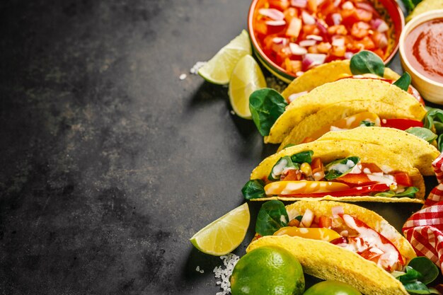 Photo tasty appetizing tacos with vegetables