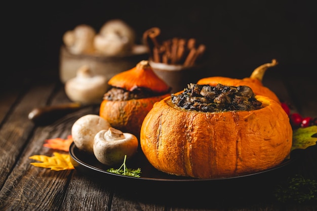 Tasty autumn stuffed pumpkin