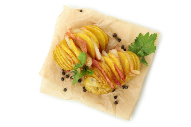 Tasty baked potato isolated on white background.